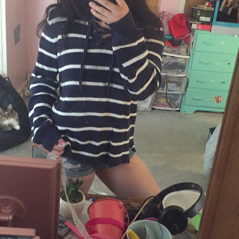 Blue and white striped long sleeve shirt